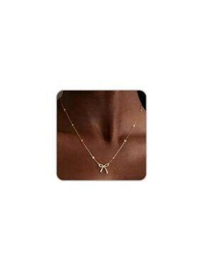Necklace for Women Dainty Bow Necklace 14K Gold Plated Cute Choker Small